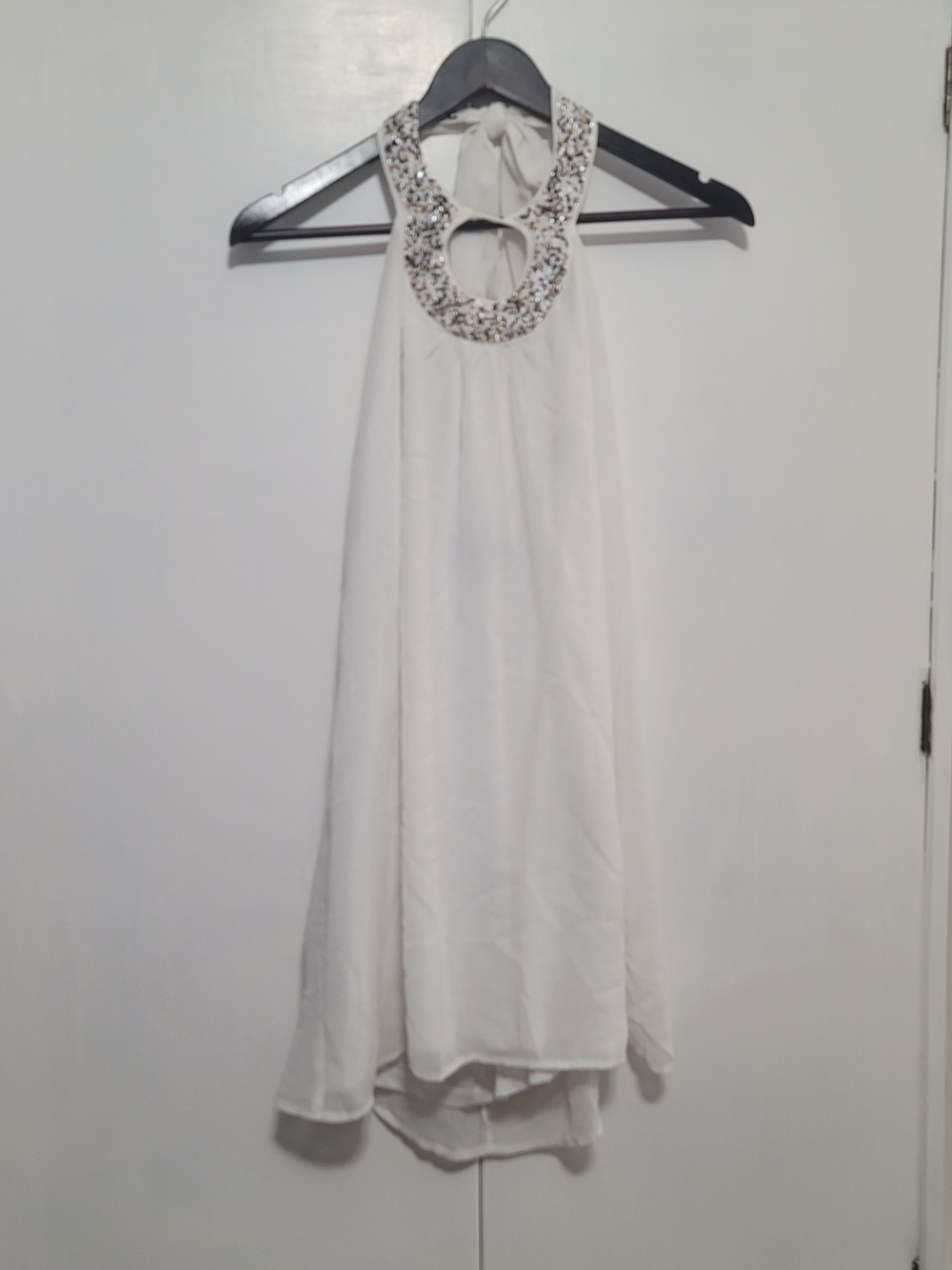 Embellished White High-Low Halter Dress